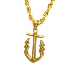 INOX Gold Ion-Plated Stainless Steel Neptune-Inspired Anchor Pendant Necklace
