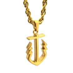 INOX Gold Ion-Plated Stainless Steel Neptune-Inspired Anchor Pendant Necklace