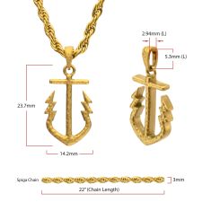 INOX Gold Ion-Plated Stainless Steel Neptune-Inspired Anchor Pendant Necklace