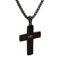 INOX Black Sapphire Black Ion-Plated Stainless Steel Copper Carbon Cross Pendant Necklace