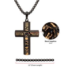 INOX Black Sapphire Black Ion-Plated Stainless Steel Copper Carbon Cross Pendant Necklace