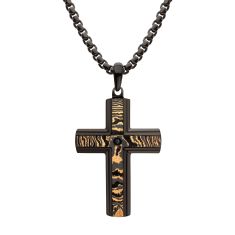 INOX Black Sapphire Black Ion-Plated Stainless Steel Copper Carbon Cross Pendant Necklace INOX Black Sapphire Black Ion-Plated Stainless Steel Copper Carbon Cross Pendant Necklace