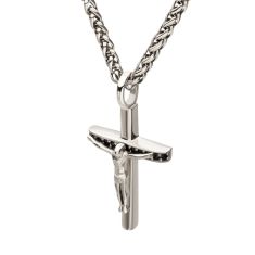 INOX Black Sapphire Stainless Steel Crucifix Pendant Necklace