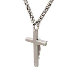 INOX Black Sapphire Stainless Steel Crucifix Pendant Necklace