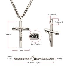 INOX Black Sapphire Stainless Steel Crucifix Pendant Necklace
