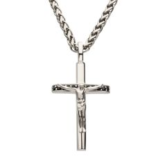 INOX Black Sapphire Stainless Steel Crucifix Pendant Necklace INOX Black Sapphire Stainless Steel Crucifix Pendant Necklace