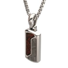 INOX Dinosaur Bone and Meteorite Inlay Stainless Steel Dog Tag Pendant Necklace