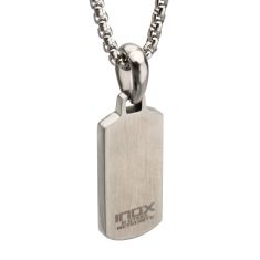 INOX Dinosaur Bone and Meteorite Inlay Stainless Steel Dog Tag Pendant Necklace