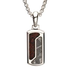 INOX Dinosaur Bone and Meteorite Inlay Stainless Steel Dog Tag Pendant Necklace INOX Dinosaur Bone and Meteorite Inlay Stainless Steel Dog Tag Pendant Necklace