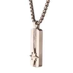 INOX Meteorite Inlay Stainless Steel Dog Tag Pendant Necklace