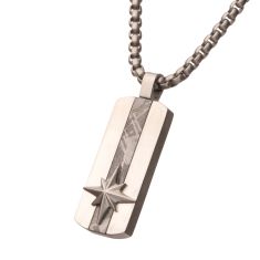 INOX Meteorite Inlay Stainless Steel Dog Tag Pendant Necklace