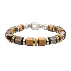 INOX Tiger's Eye, Bronzite, and Black Sapphire Two-Tone Beaded Bracelet 1