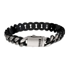 INOX Black Sapphire Black Ion-Plated Stainless Steel 12mm Reversible Cuban Chain Bracelet 1