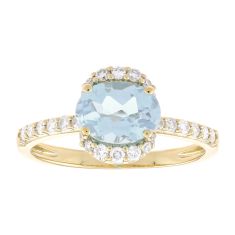 Oval Aquamarine and 1/3ctw Diamond 14k Yellow Gold Ring 1