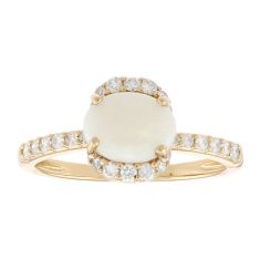 Oval Opal and 1/3ctw Diamond 14k Yellow Gold Ring 1