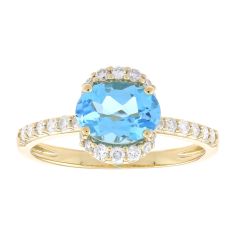 Oval Swiss Blue Topaz and 1/3ctw Diamond 14k Yellow Gold Ring 1
