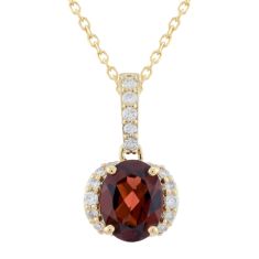 Oval Garnet and 1/5ctw Diamond 14k Yellow Gold Pendant Necklace