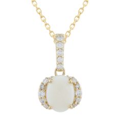 Oval Opal and 1/5ctw Diamond 14k Yellow Gold Pendant Necklace 1