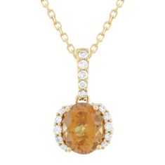 Oval Citrine and 1/5ctw Diamond 14k Yellow Gold Pendant Necklace
