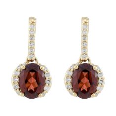Oval Garnet and 1/4ctw Diamond 14k Yellow Gold Drop Earrings
