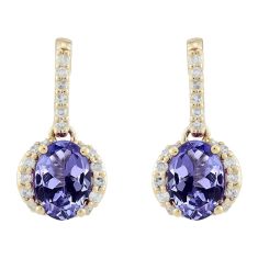 Oval Tanzanite and 1/4ctw Diamond 14k Yellow Gold Drop Earrings 1