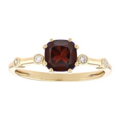 Cushion Garnet and 1/20ctw Diamond 10k Yellow Gold Fashion Ring Cushion Garnet and 1/20ctw Diamond 10k Yellow Gold Fashion Ring