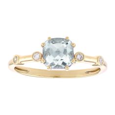 Cushion Aquamarine and 1/20ctw Diamond 10k Yellow Gold Fashion Ring