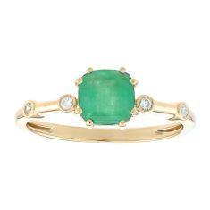 Cushion Emerald and 1/20ctw Diamond 10k Yellow Gold Fashion Ring 1
