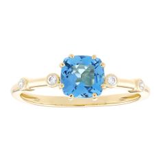 Cushion Swiss Blue Topaz and 1/20ctw Diamond 10k Yellow Gold Fashion Ring 1