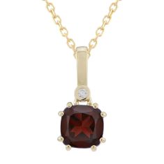 Cushion Garnet and Diamond Accent 10k Yellow Gold Pendant Necklace Cushion Garnet and Diamond Accent 10k Yellow Gold Pendant Necklace