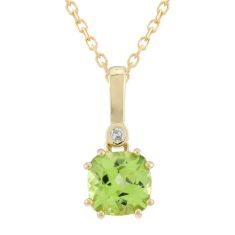 Cushion Peridot and Diamond Accent 10k Yellow Gold Pendant Necklace Cushion Peridot and Diamond Accent 10k Yellow Gold Pendant Necklace