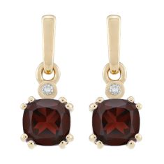 Cushion Garnet and Diamond Accent 10k Yellow Gold Drop Earrings Cushion Garnet and Diamond Accent 10k Yellow Gold Drop Earrings