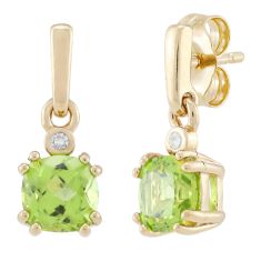 Cushion Peridot and Diamond Accent 10k Yellow Gold Drop Earrings