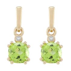 Cushion Peridot and Diamond Accent 10k Yellow Gold Drop Earrings Cushion Peridot and Diamond Accent 10k Yellow Gold Drop Earrings