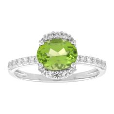 Oval Peridot and Created White Sapphire Sterling Silver Ring