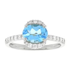 Oval Swiss Blue Topaz and Created White Sapphire Sterling Silver Ring 1