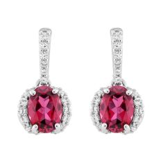 Oval Created Ruby and Created White Sapphire Sterling Silver Drop Earrings 1