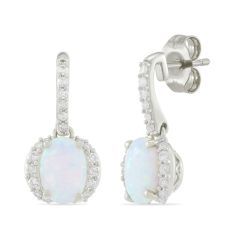 Oval Created Opal and Created White Sapphire Sterling Silver Drop Earrings