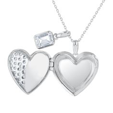 Created White Sapphire Sterling Silver Heart Locket Pendant Necklace