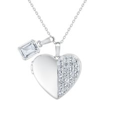 Created White Sapphire Sterling Silver Heart Locket Pendant Necklace Created White Sapphire Sterling Silver Heart Locket Pendant Necklace