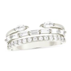 Created White Sapphire Sterling Silver Faux-Stack Ring Created White Sapphire Sterling Silver Faux-Stack Ring
