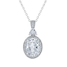 Downton Abbey Lady Edith - Oval Created White Sapphire Sterling Silver Pendant Necklace 1