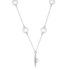 Freshwater Cultured Pearl and 1/10ctw Diamond Sterling Silver Starburst Necklace