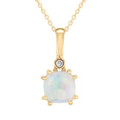 Opal and Diamond Accent 10k Yellow Gold Pendant Necklace 1