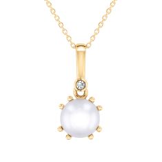 Freshwater Cultured Pearl and Diamond Accent 10k Yellow Gold Pendant Necklace 1