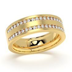 Men's Luxfit™ 5/8ctw Diamond Double Row 14k Yellow Gold Wedding Band - Sizes 10-11.5
