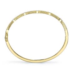 Shy Creation 1 1/8ctw Emerald Diamond 14k Yellow Gold Ribbed Bangle Bracelet