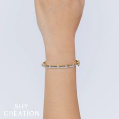 Shy Creation 1 1/8ctw Emerald Diamond 14k Yellow Gold Ribbed Bangle Bracelet