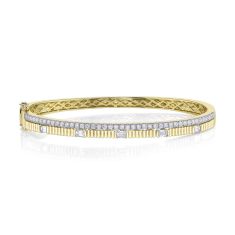 Shy Creation 1 1/8ctw Emerald Diamond 14k Yellow Gold Ribbed Bangle Bracelet Shy Creation 1 1/8ctw Emerald Diamond 14k Yellow Gold Ribbed Bangle Bracelet