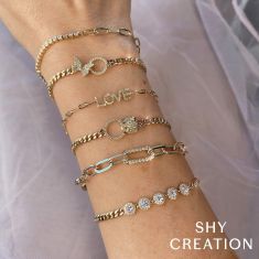 Shy Creation1/6ctw Diamond and Emerald 14k Yellow Gold Panther Link Chain Bracelet